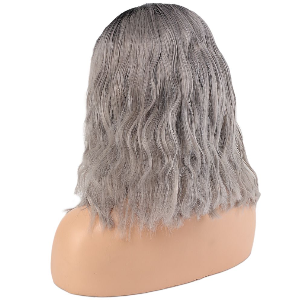 Kanekalon Fiber Synthetic Wavy Short Tulle Wig / Black Gray Ombré