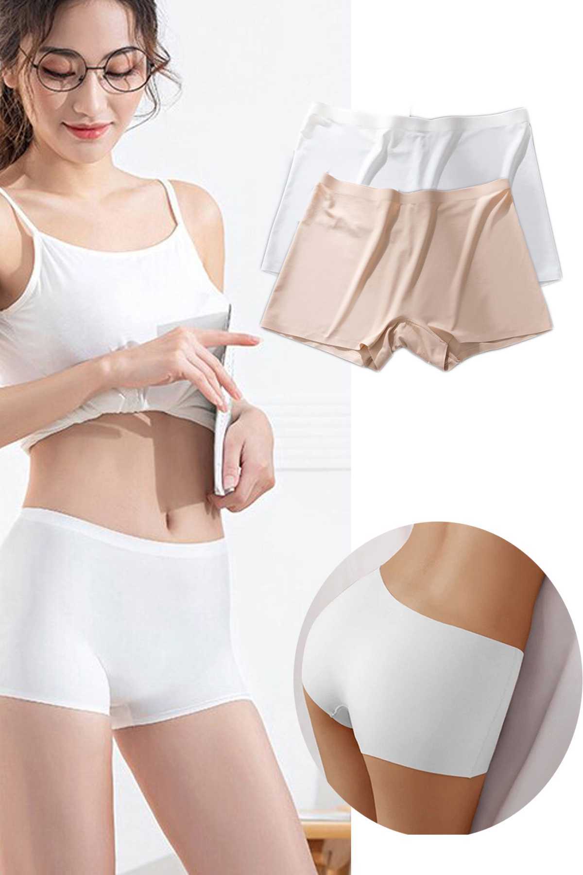 2Pcs Women Seamless Invisible Invisible No Trace Mini Shorts Boxers White Skin