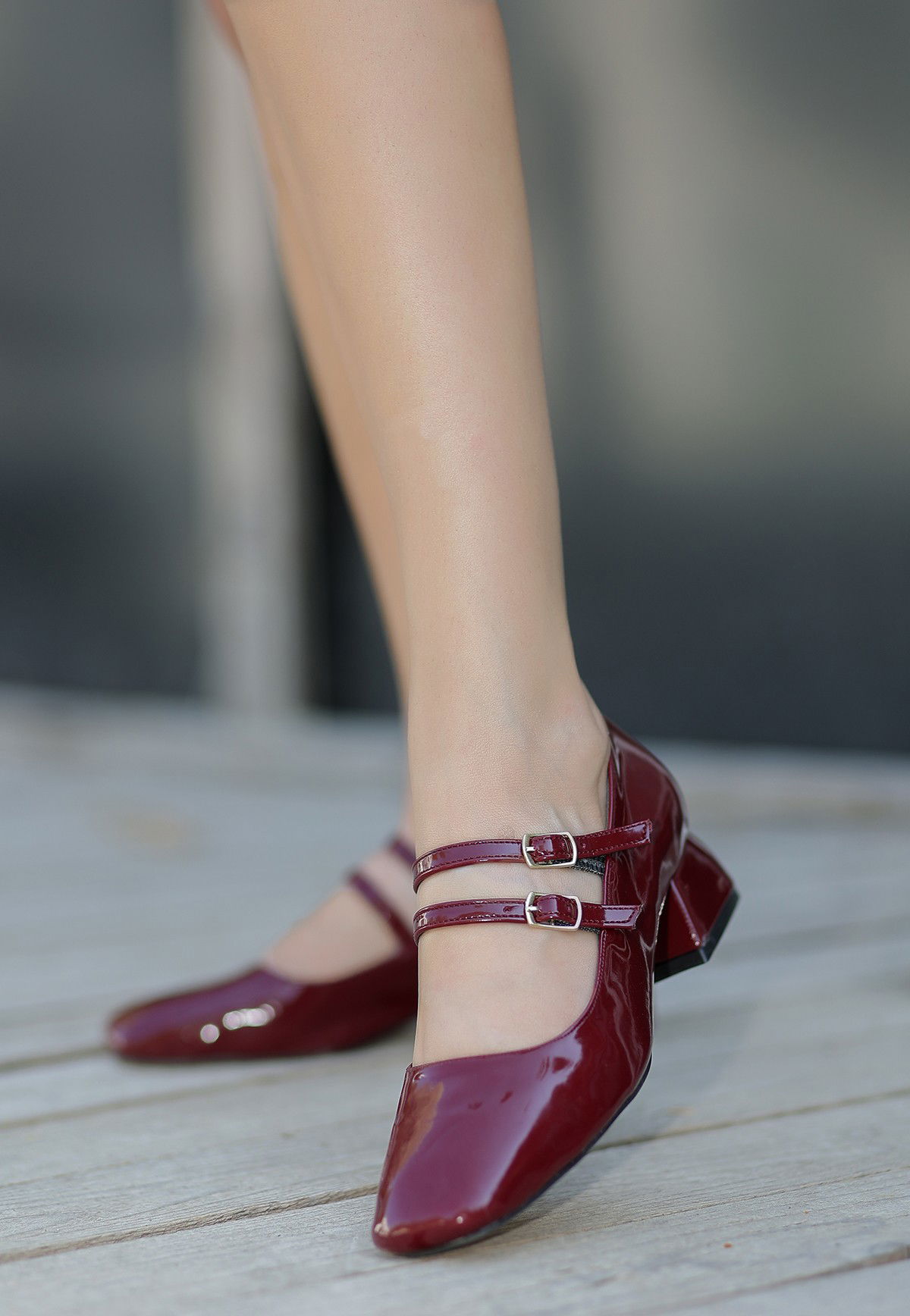 Burgundy Patent Leather Heeled Shoes