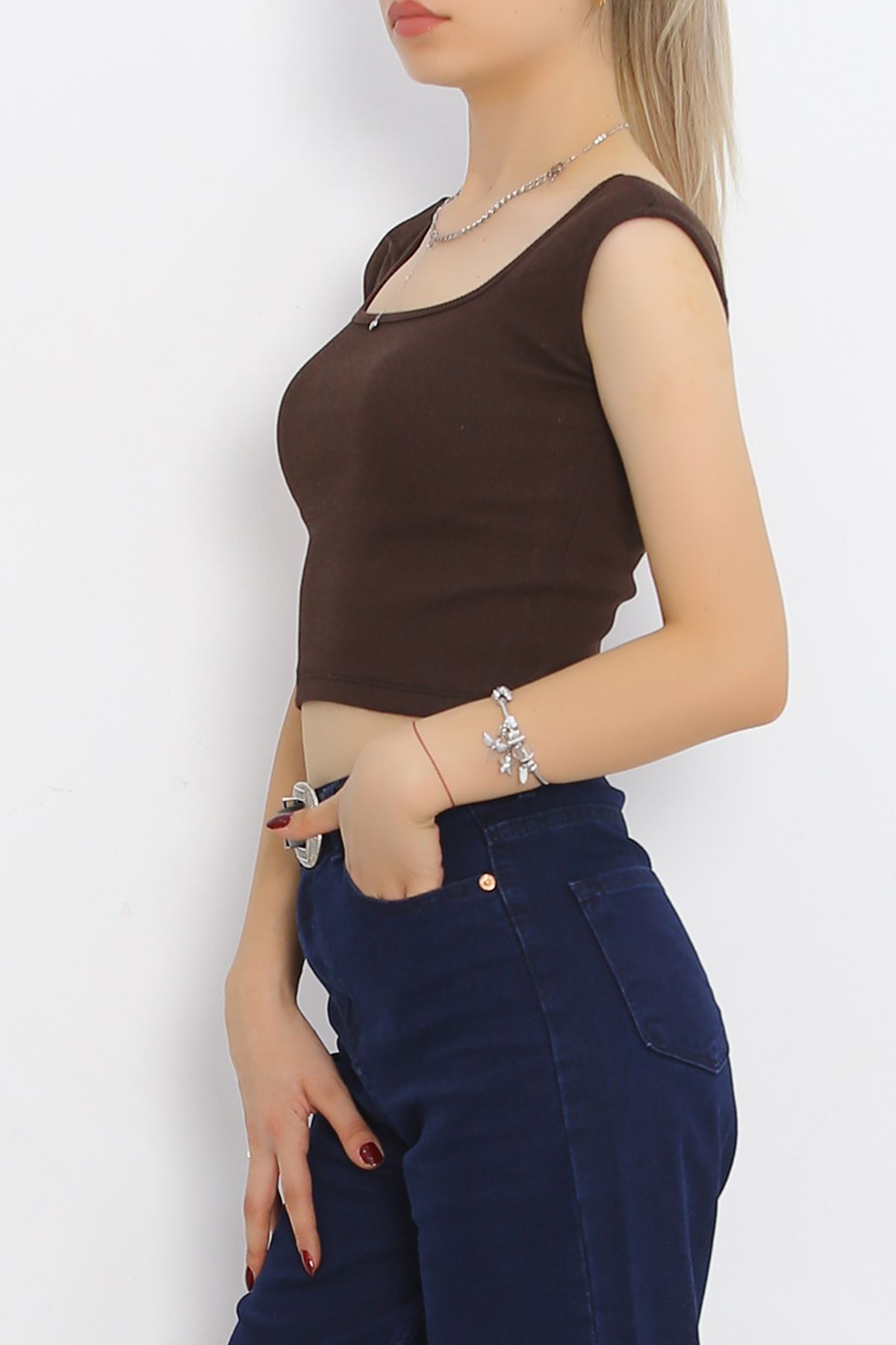 Thick Strap Crop Tank Top Light Brown