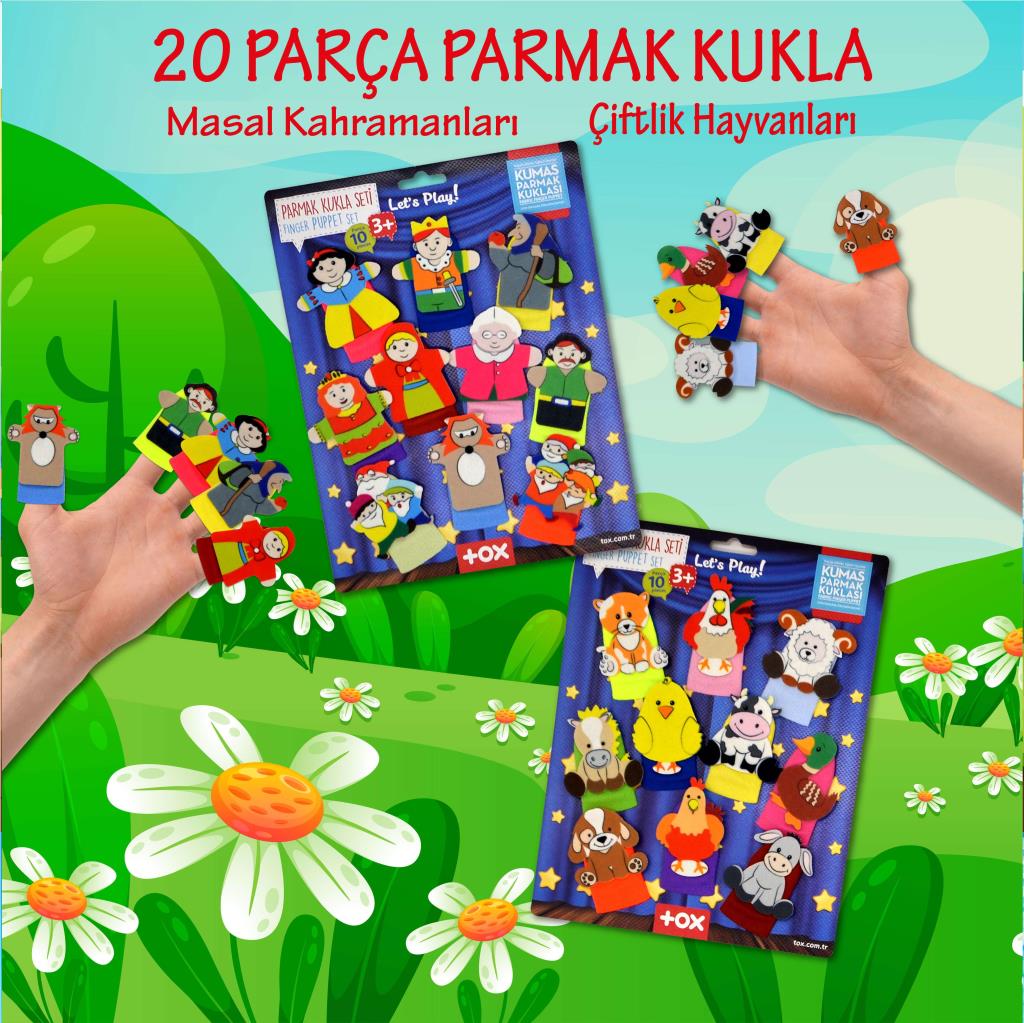 2 Sets - 20 Pieces Farm Animals and Fairy Tale Heroes Finger Puppet