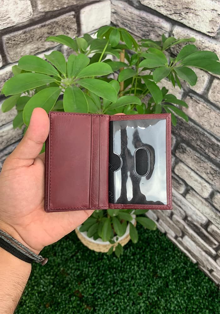 Antique Burgundy Leather Card Holder