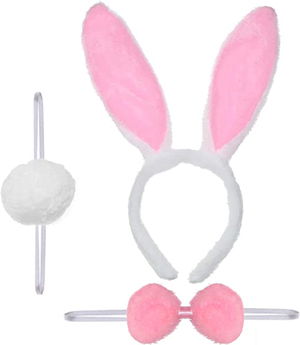 Bunny Costume Set Crown Bow Tie Tail Pink Color