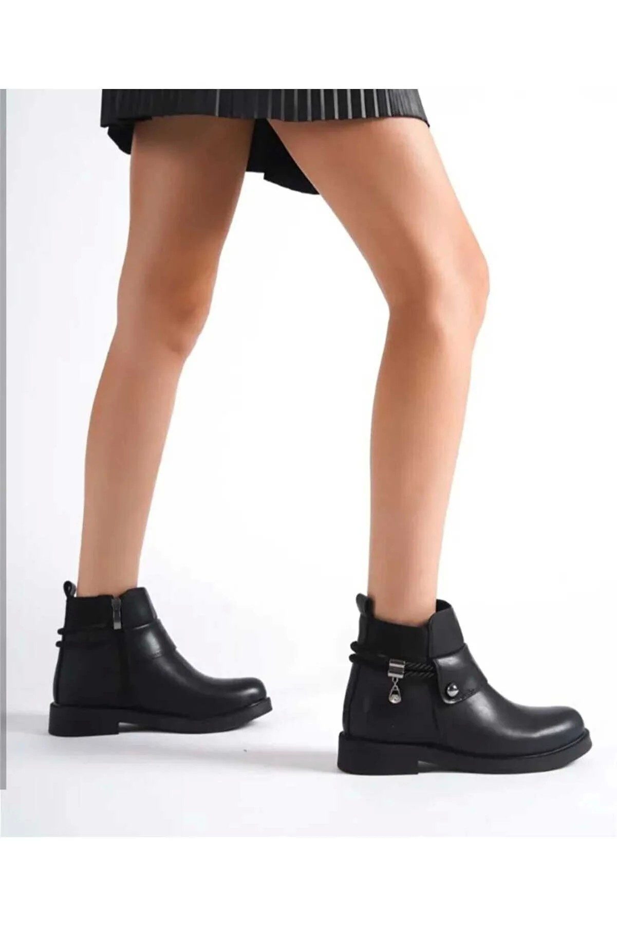 Black Skin Heeled Boots