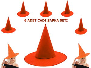 Orange Color Felt Witch Hat Adult Child Compatible 6 Pcs