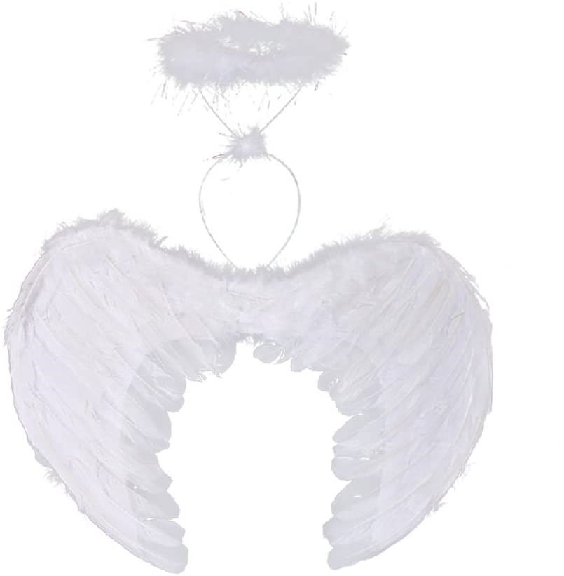 White Color Feathered Baby Angel Wing and Crown 30x45 cm