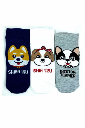 3 Pairs Cute Dog Themed Printed Soft Women Ankle Socks