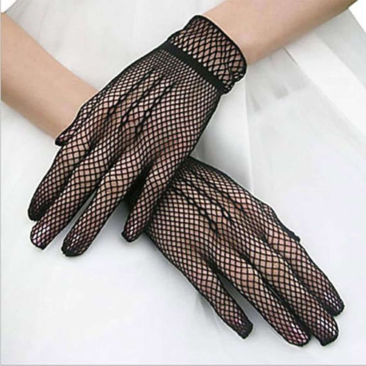 Black Color Lycra Mesh Gloves Fingered Knit Gloves Adult Size