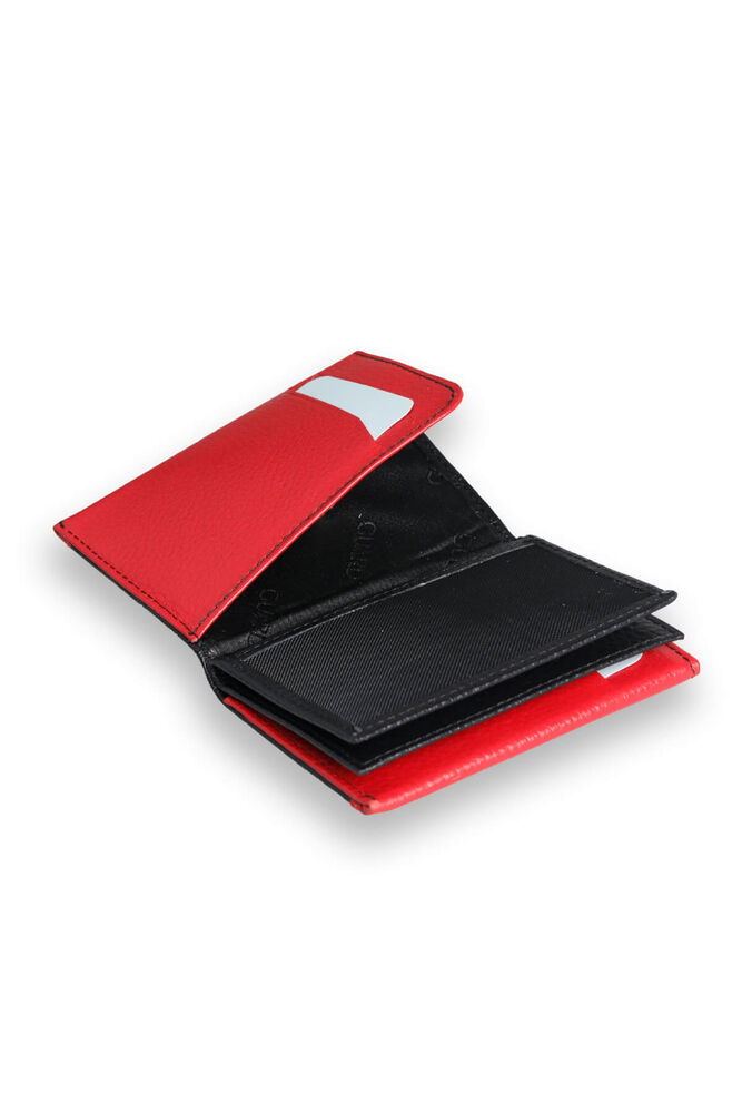 Black - Red Genuine Leather Card Holder with Dual Color Compartments