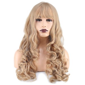 Long Kanekalon Fiber Synthetic Wig with Wavy Custom Bangs / Pumpkin