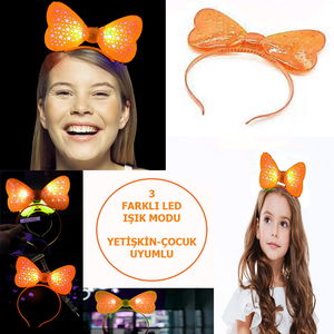 Starry Bow Party Crown Orange Color 19x15 cm with Led Light & Battery 3 Different Modes