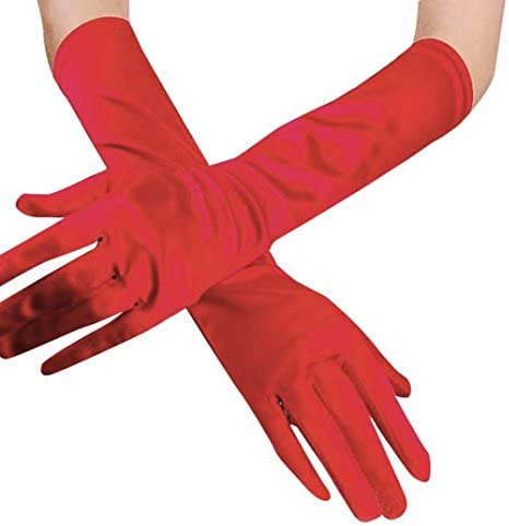 Red Color Long Fabric Gloves Up To Elbow 40 cm