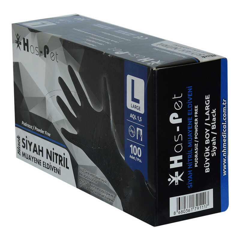 Powder Free Black Nitrile Gloves Large Size (L) 100 Pack