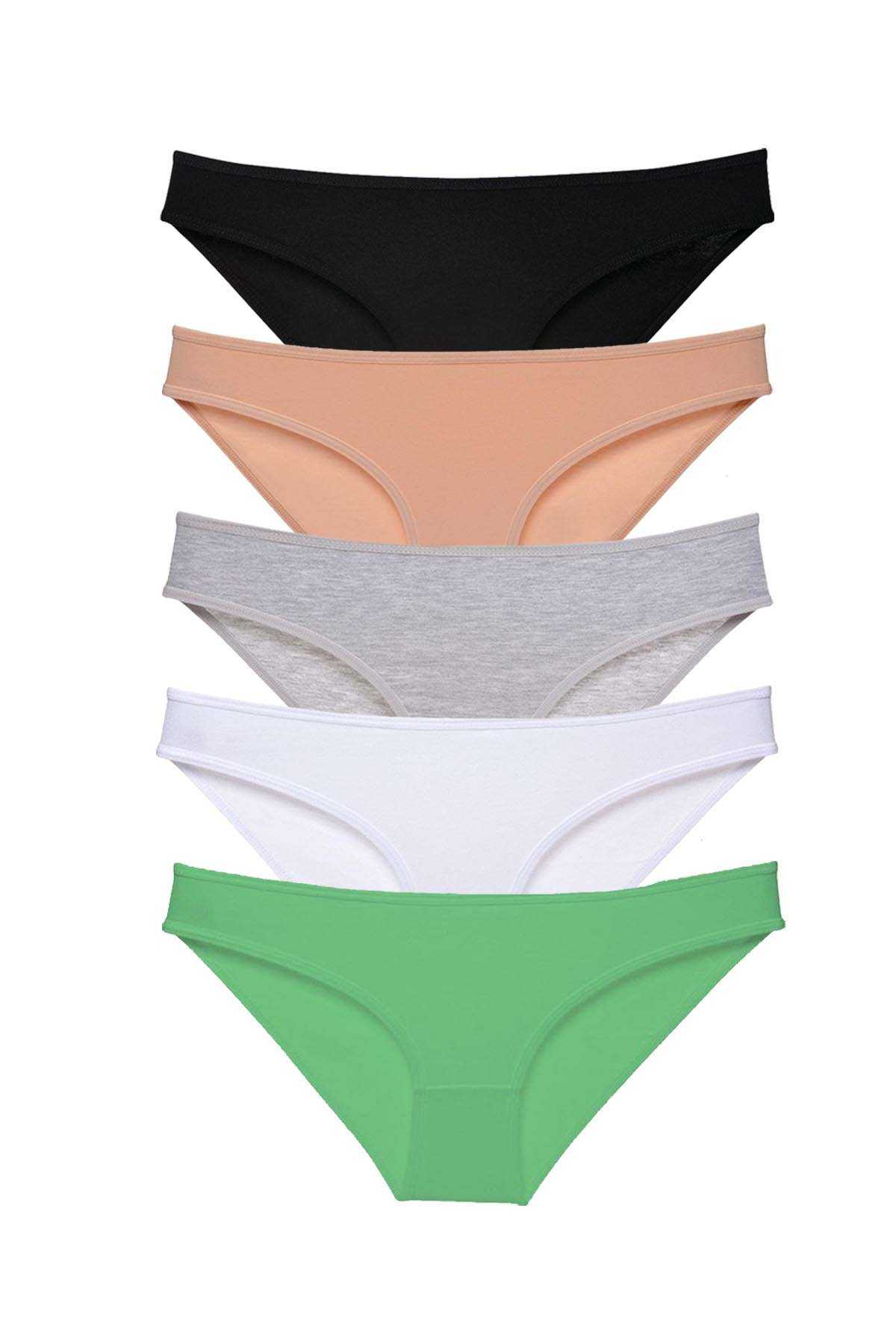 5pcs Super Eco Set Lycra Women Slip Panties Black Skin Gray White Green