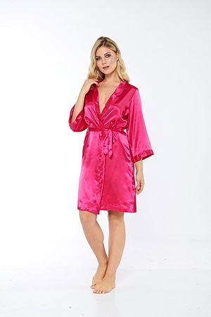 Fuchsia Silk Satin Dressing Gown