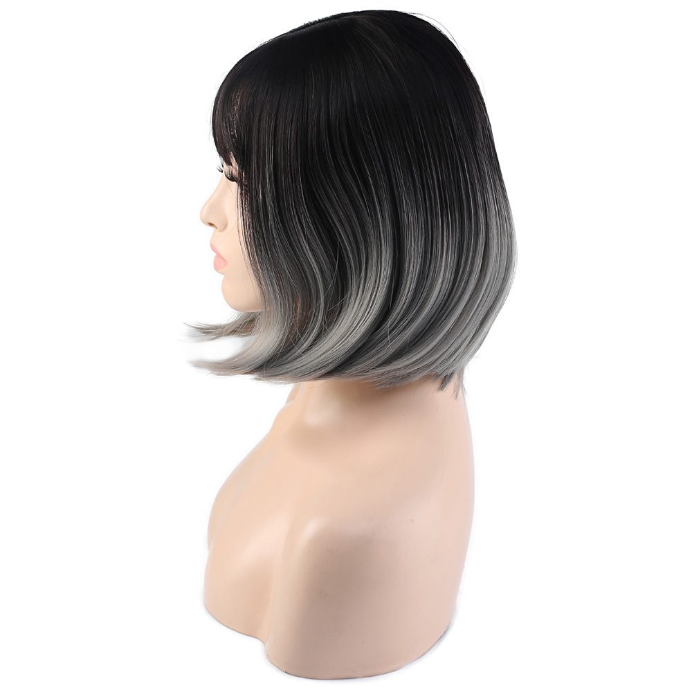 Kanekalon Fiber Synthetic Wig / Black / Gray Ombré with Blunt Special Bangs