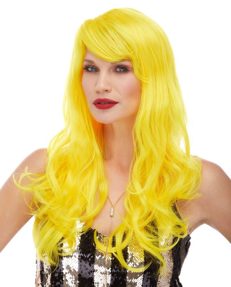 Yellow Color Long Wavy Party Wig