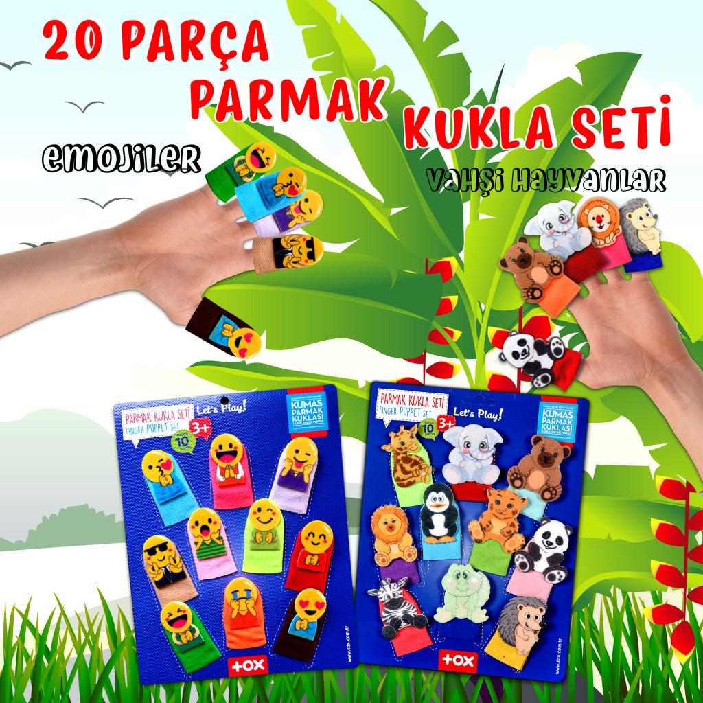 2 Sets - 20 Pieces Emojis and Wild Animals Finger Puppet