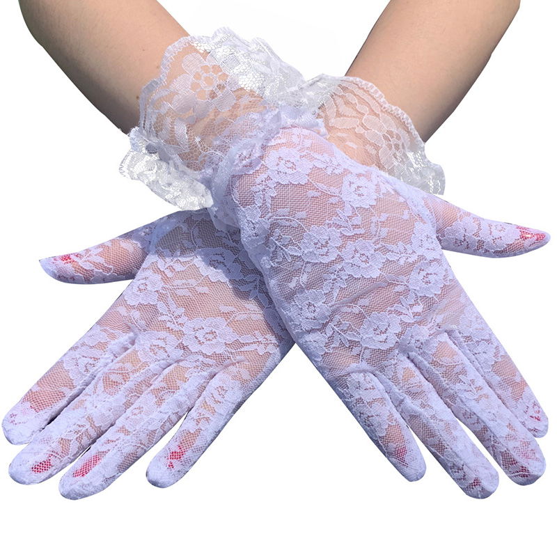 Guipure Wrist Length White Lace Gloves Adult