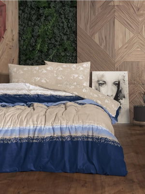 Flannel Duvet Cover Set Single Blueline Navy Blue