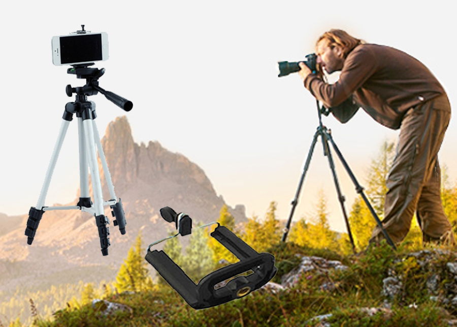 Tripod : Phone and Camera Holder Stand + Phone Holder - 105Cm