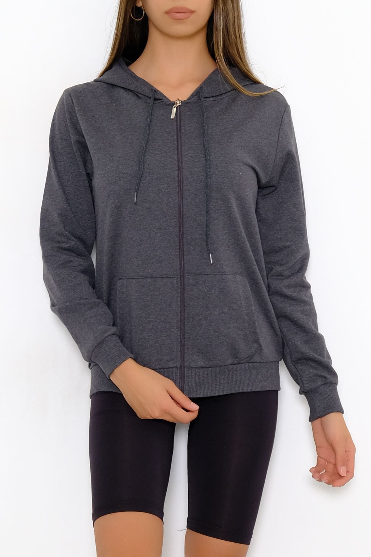 Hooded Zipper Sweat Anthracite