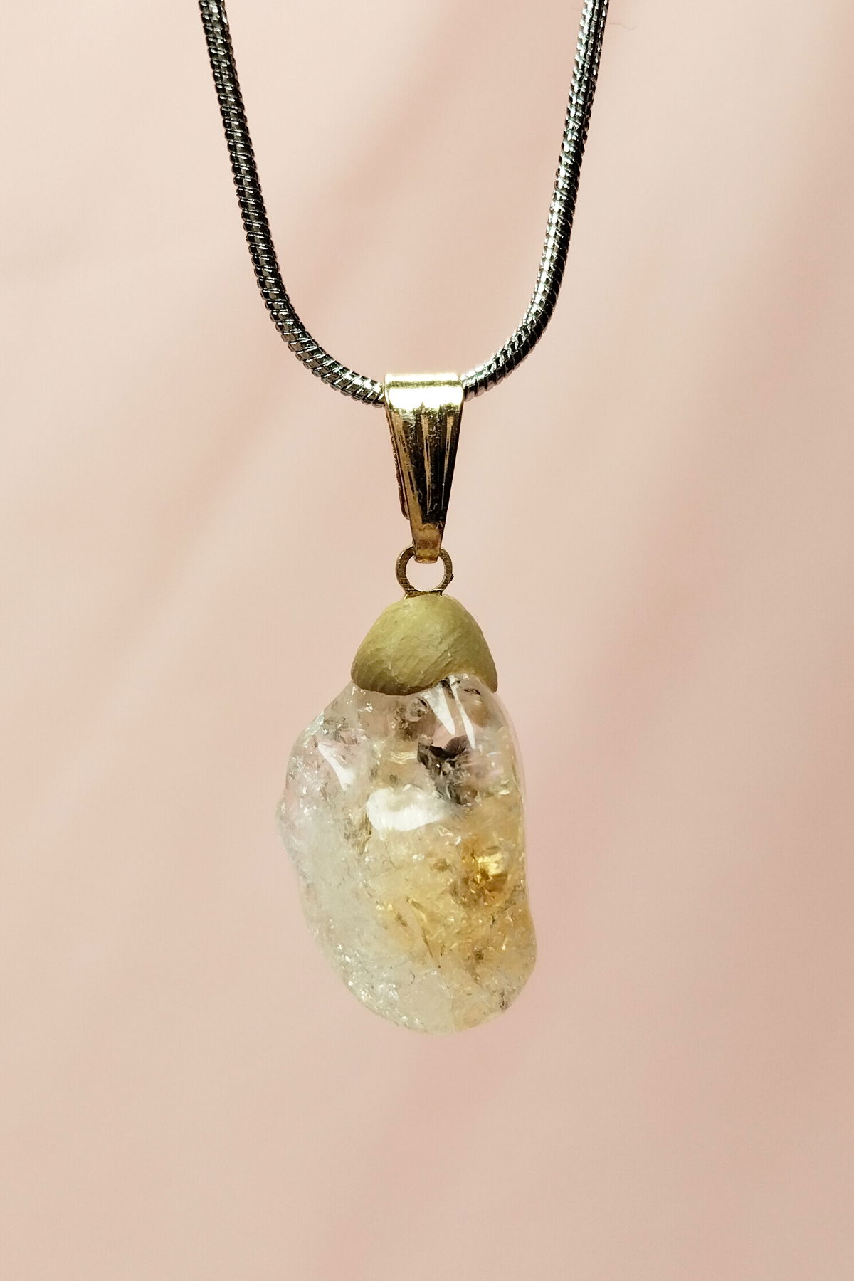 Citrine Natural Stone Handmade Pendant with Chain: 2 cm Chain: 20 cm Boxed