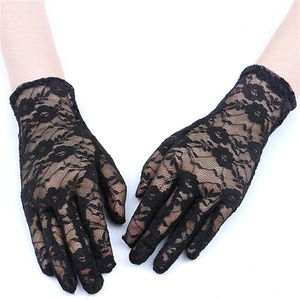 Black Color Wrist Length Lace Gloves Adult Size