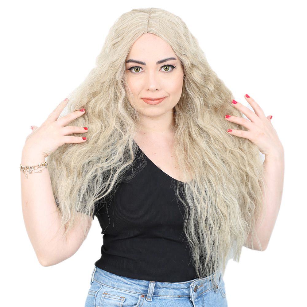 Long Kanekalon Fiber Synthetic Wig with Embossed Wavy / Balköpö / Platinum Highlights