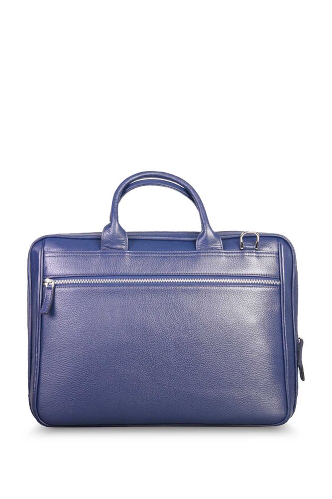 Navy Blue 15.4 Inch Genuine Leather Briefcase with Laptop Compartment