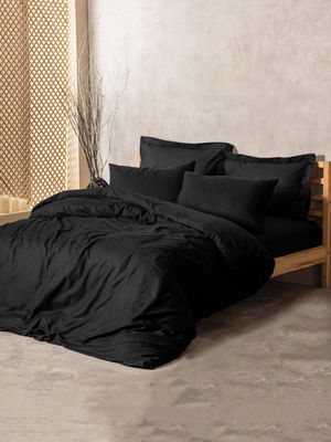 Plaid Double Duvet Cover Set Black