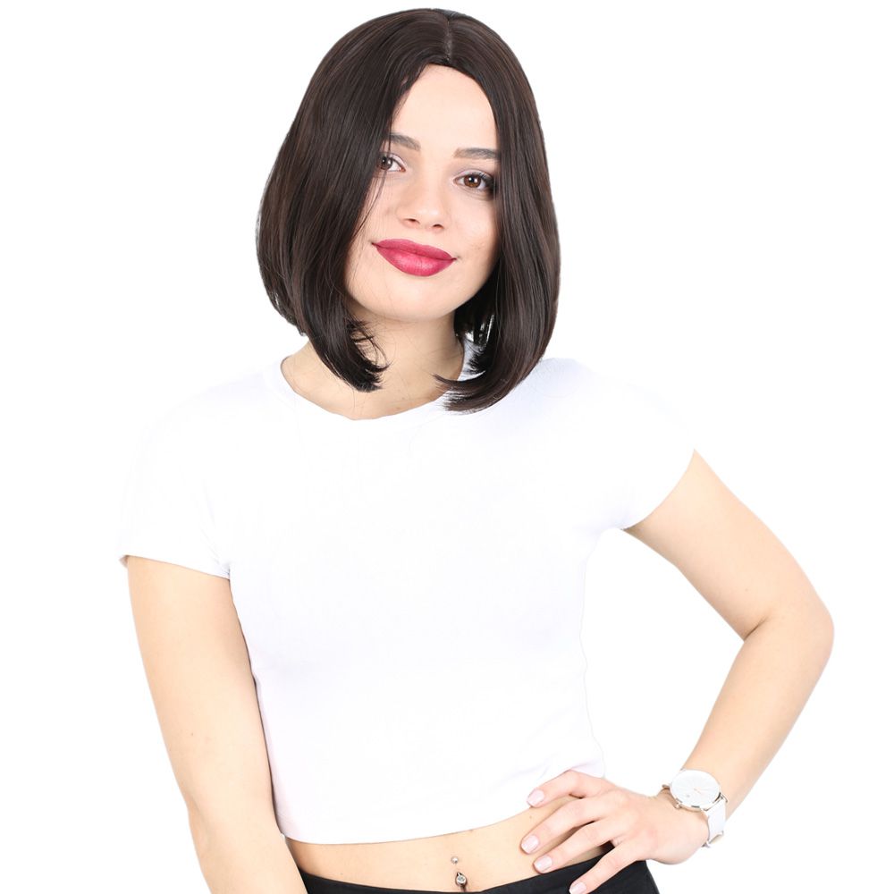 Kanekalon Fiber Synthetic Wig Short Straight / Brown with bangs