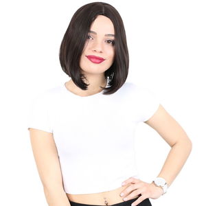 Kanekalon Fiber Synthetic Wig Short Straight / Brown with bangs