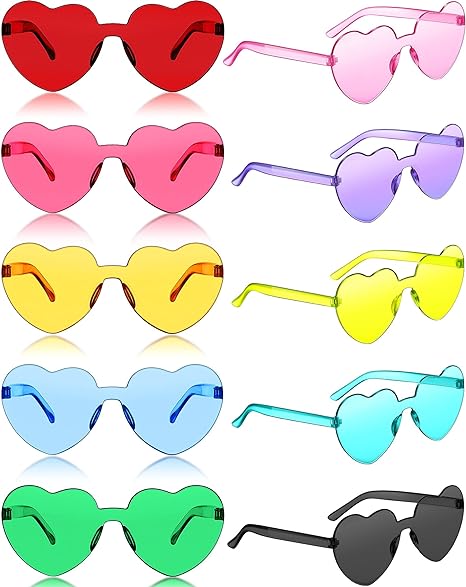 Heart Shaped Rimless Party Glasses 6 Colors 6 Pcs