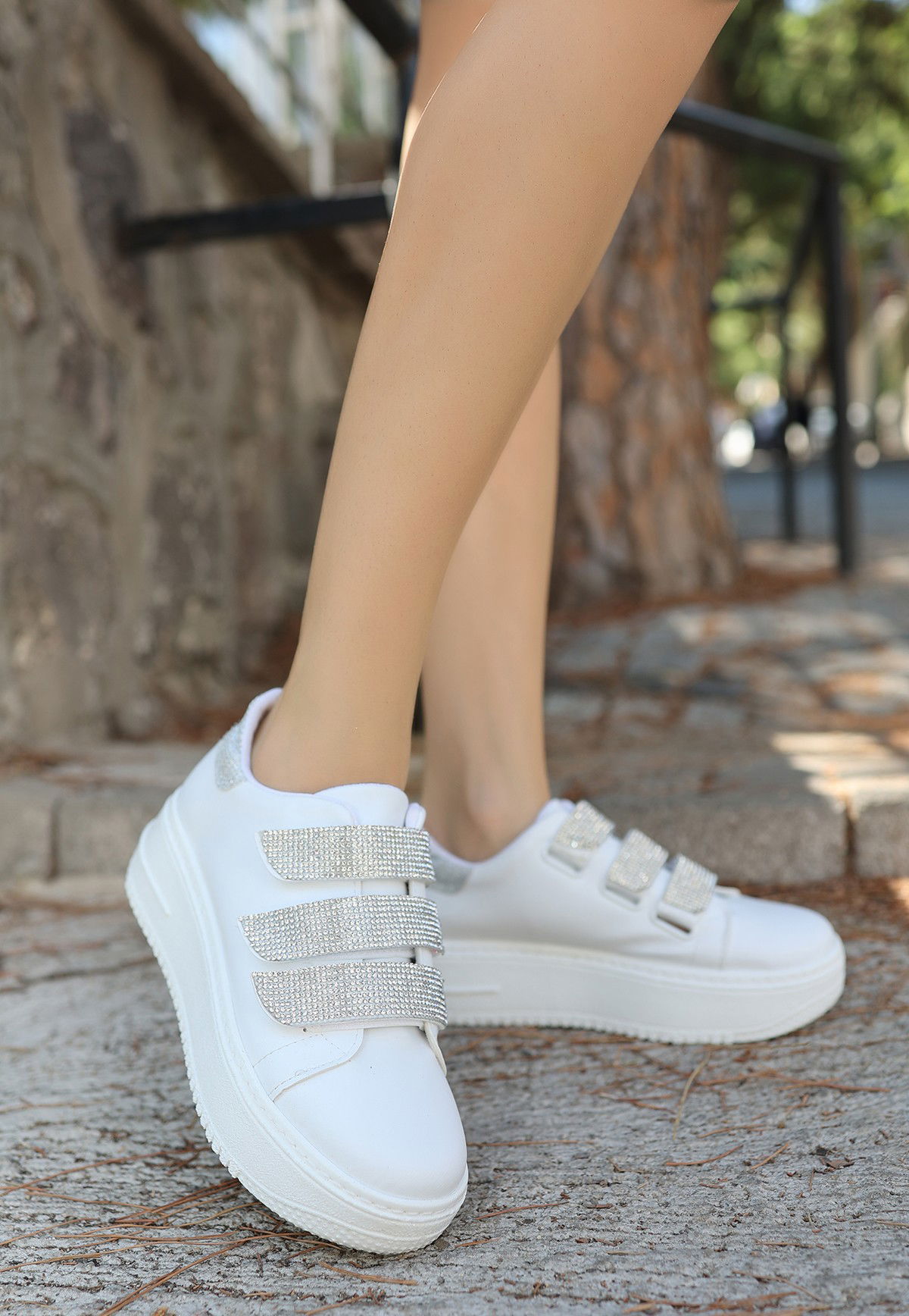 White Skin Velcro Sneakers