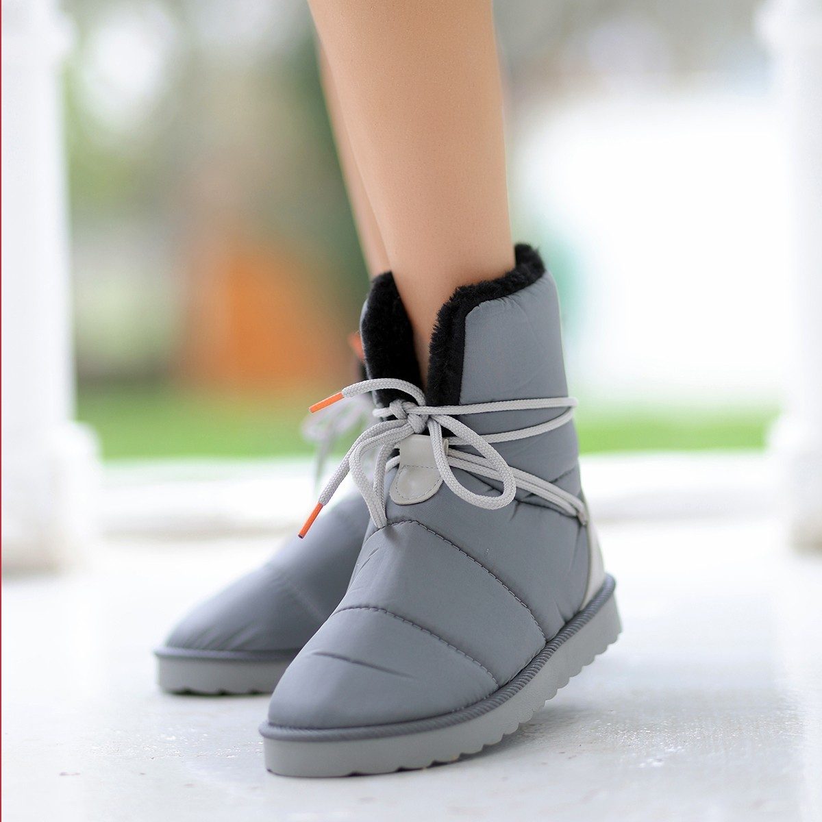 Gray Lace-up Boots