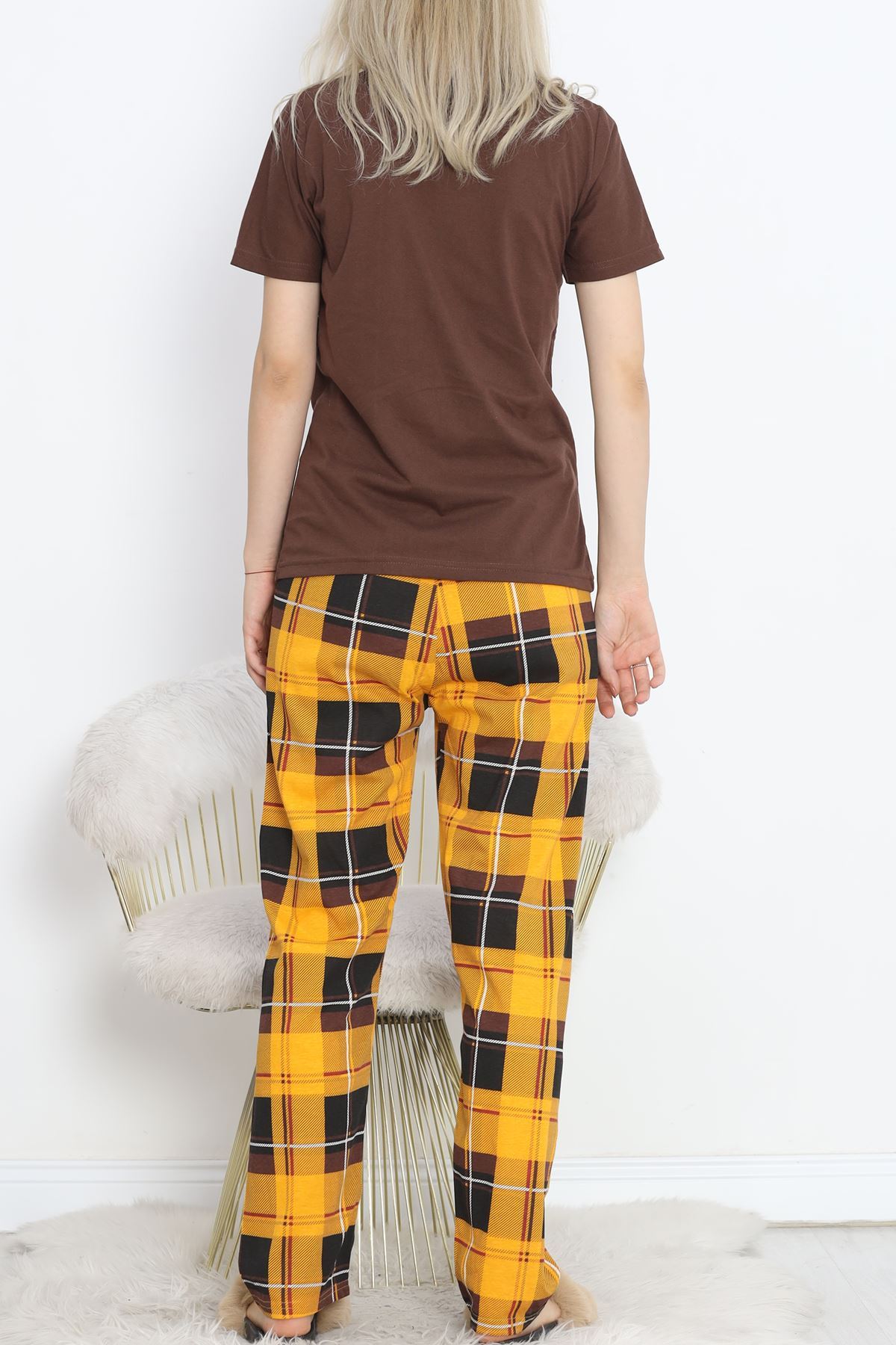 Patterned Pajama Set Coffee