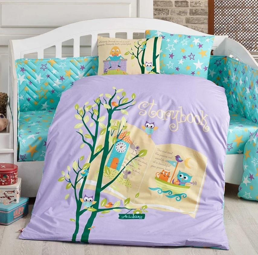 Dream Clock Lilac Poplin Baby Duvet Cover Set