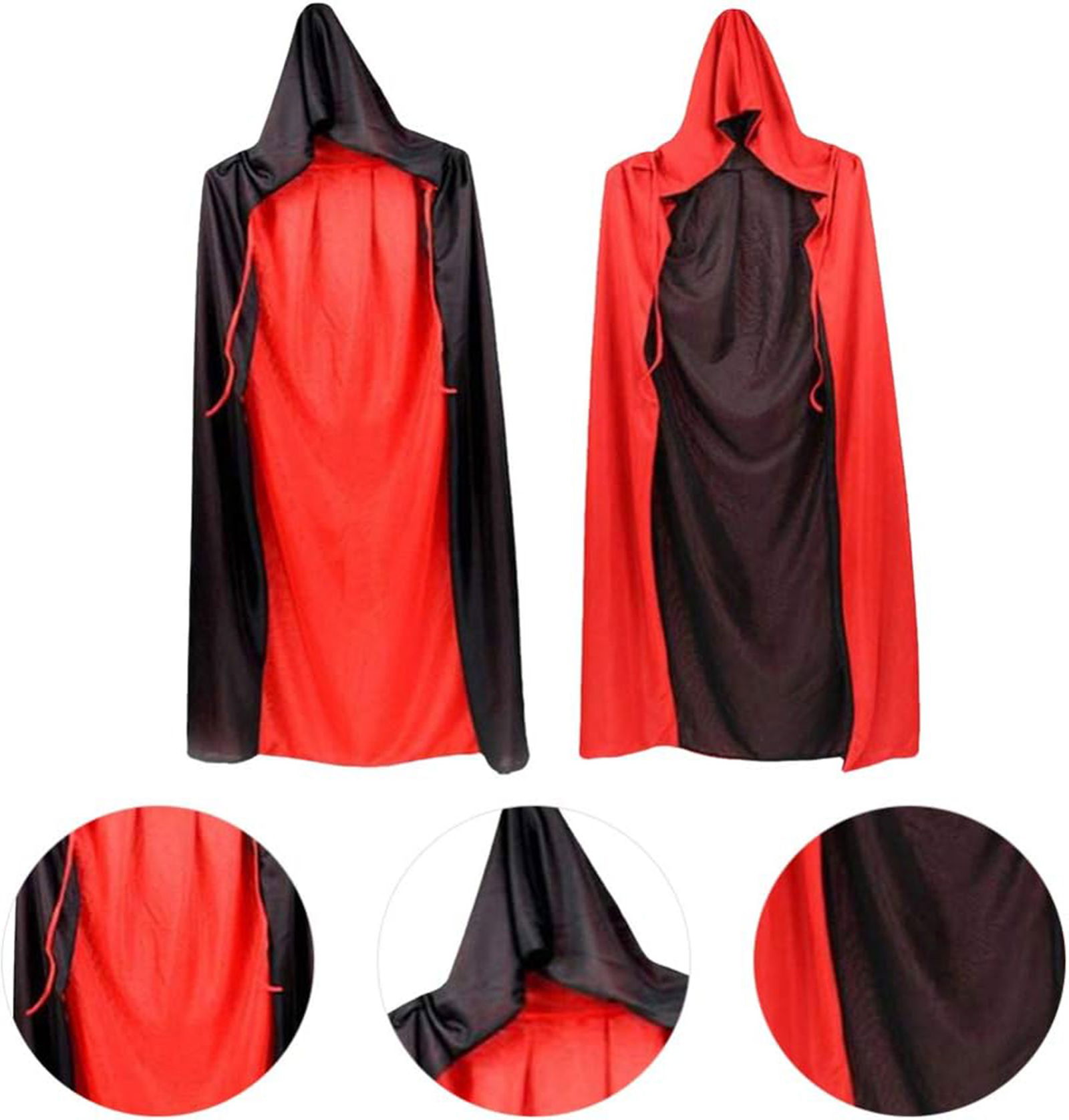 Reversible Black Red Hooded Cape 140 cm Adult