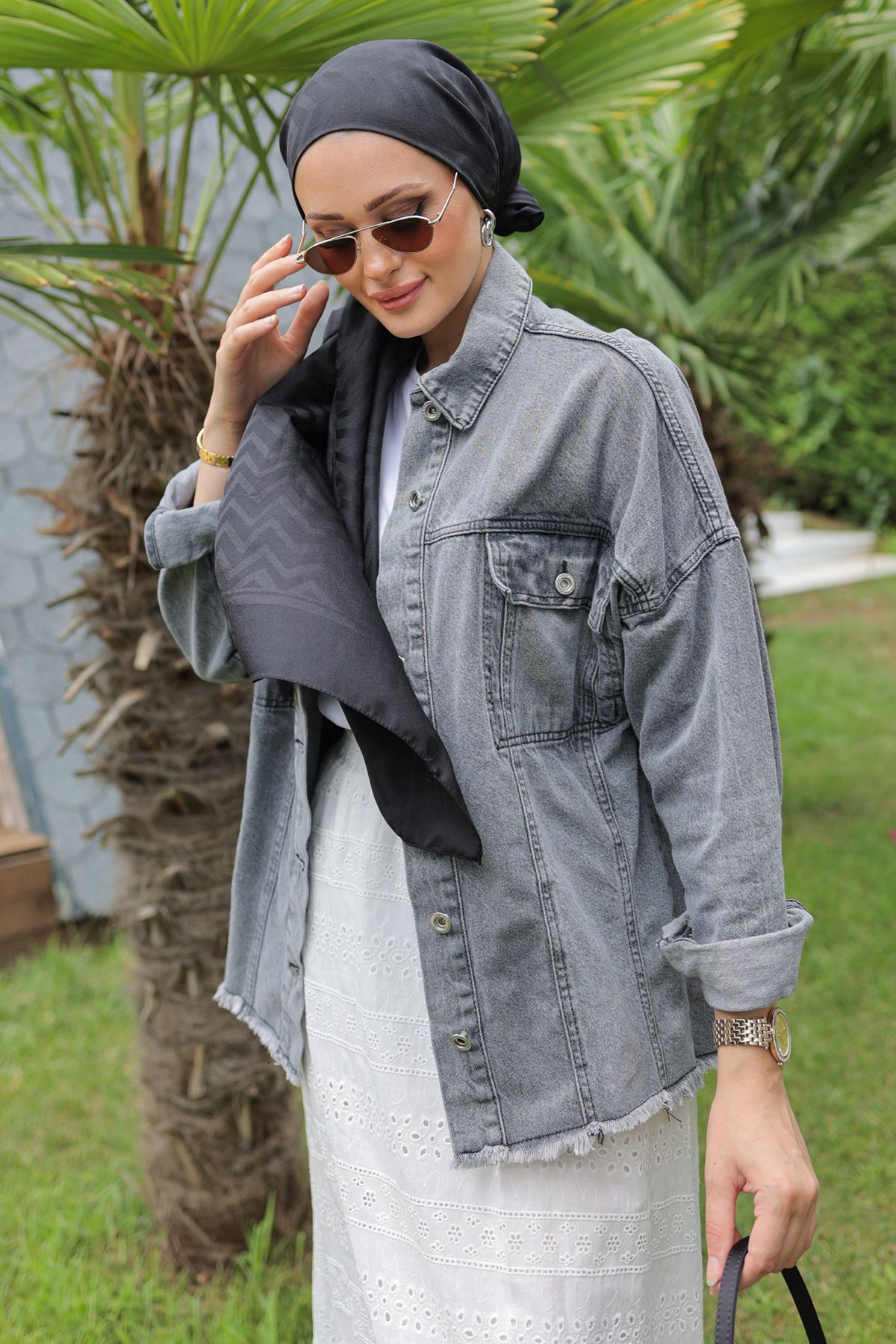 Front Pockets Denim Jacket Anthracite