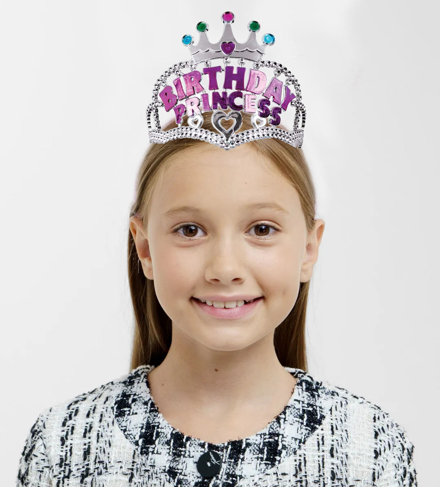 Children's Party Crown 11X12 cm with Pink Birthday Princess Writing on Silver Color Crown