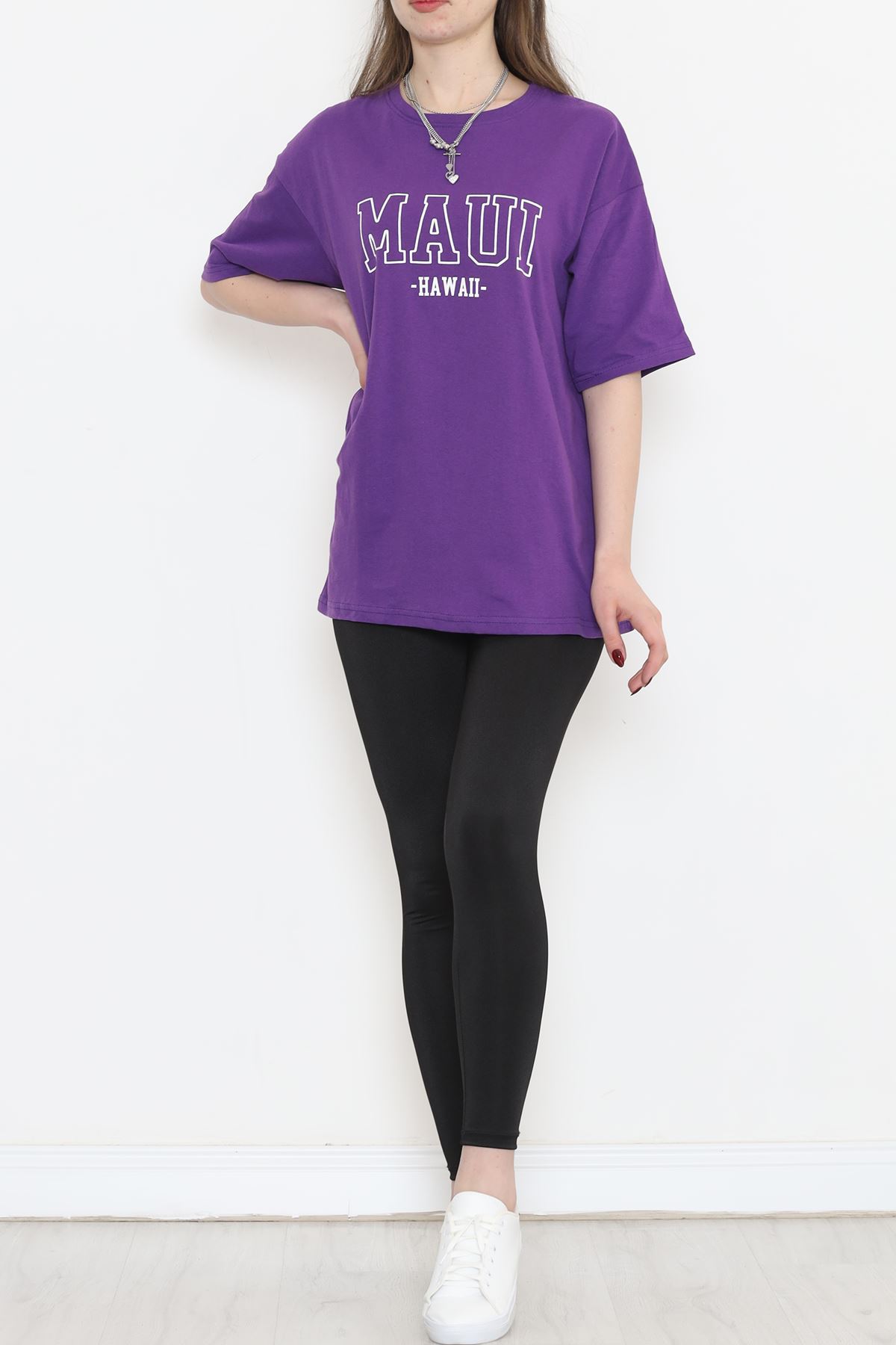 Printed Crew Neck T-Shirt Purple