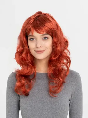 Red Color Wavy Long Party Wig with Bangs