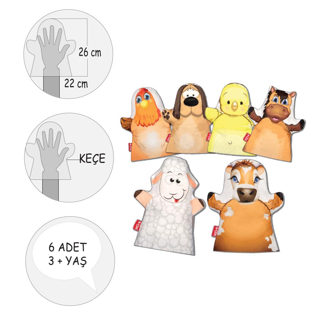 6 Piece Farm Animals Felt Hand Puppet Set , Educational Toy