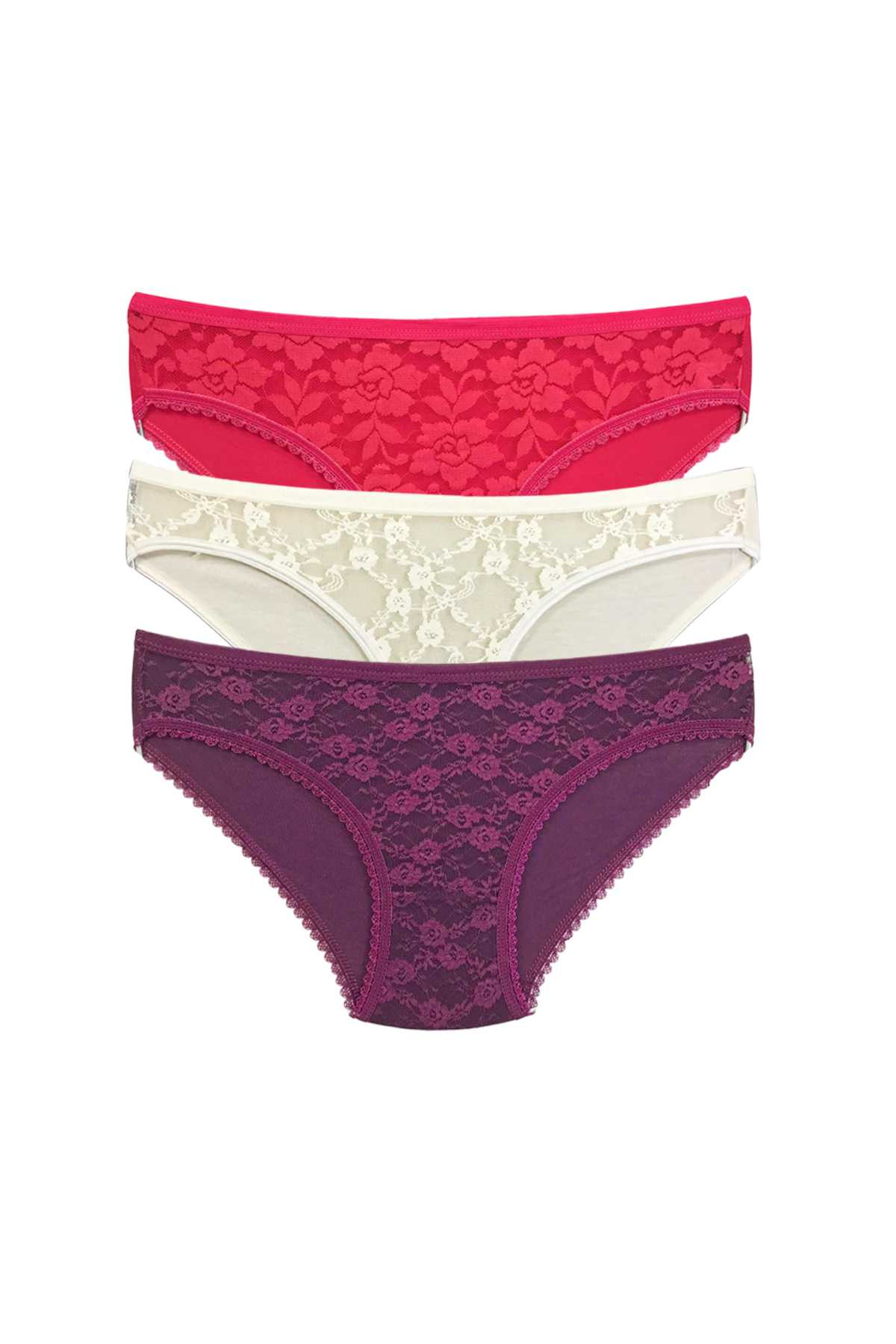 3 Pcs Lace Front Transparent Women Slip Panties S85