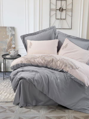 Embroidered Double Satin Duvet Cover Sheen Gray