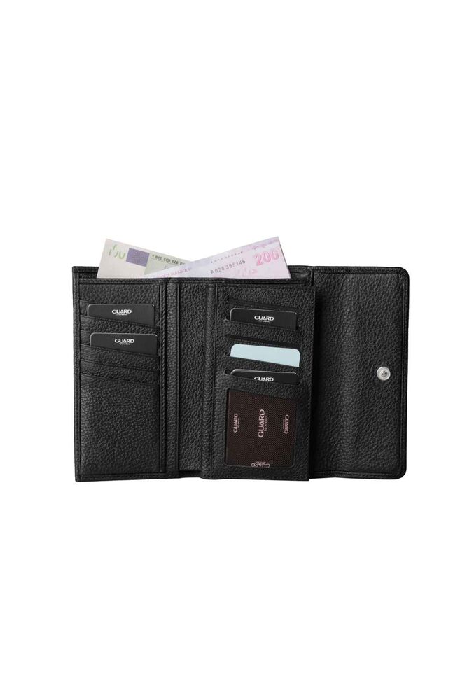 Black Genuine Leather Ladies Wallet with Snap Fastener