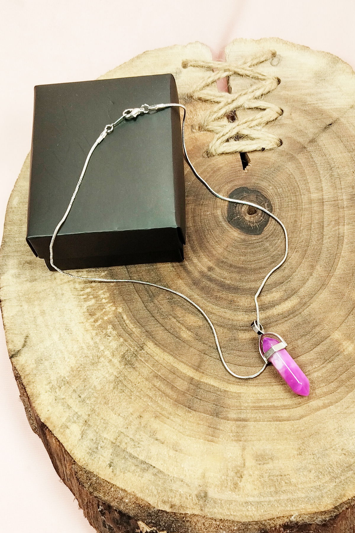 Handmade Designed Necklace with Pink Akite Natural Stone Chain Pendant: 3.5 cm Chain: 20 cm Boxed