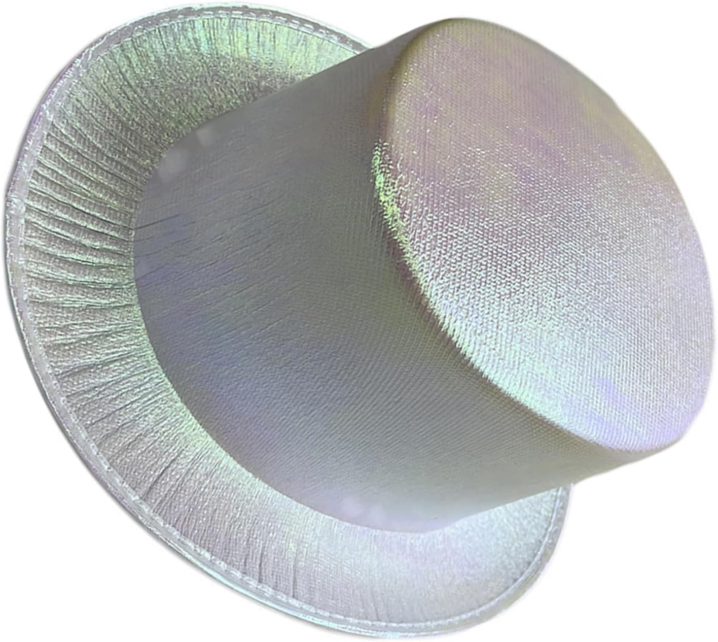 White Color Luminous Hologram Fabric Covering Trilby Top Hat Adult Size