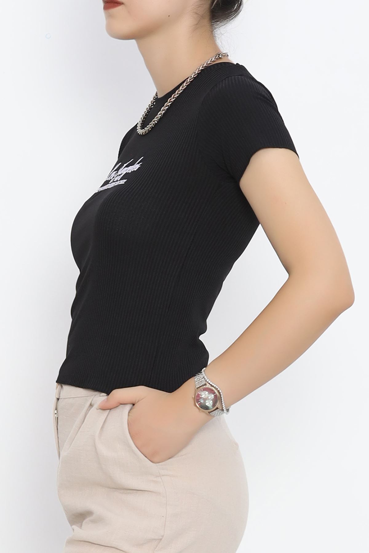 Embroidered Fitted T-Shirt Black